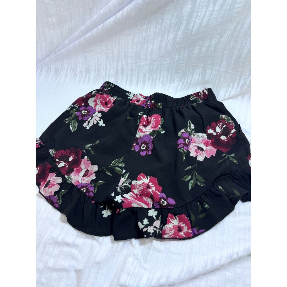 Living Doll Floral Ruffle Hem Shorts Black Pink‎ Purple Women Small Boho Summer